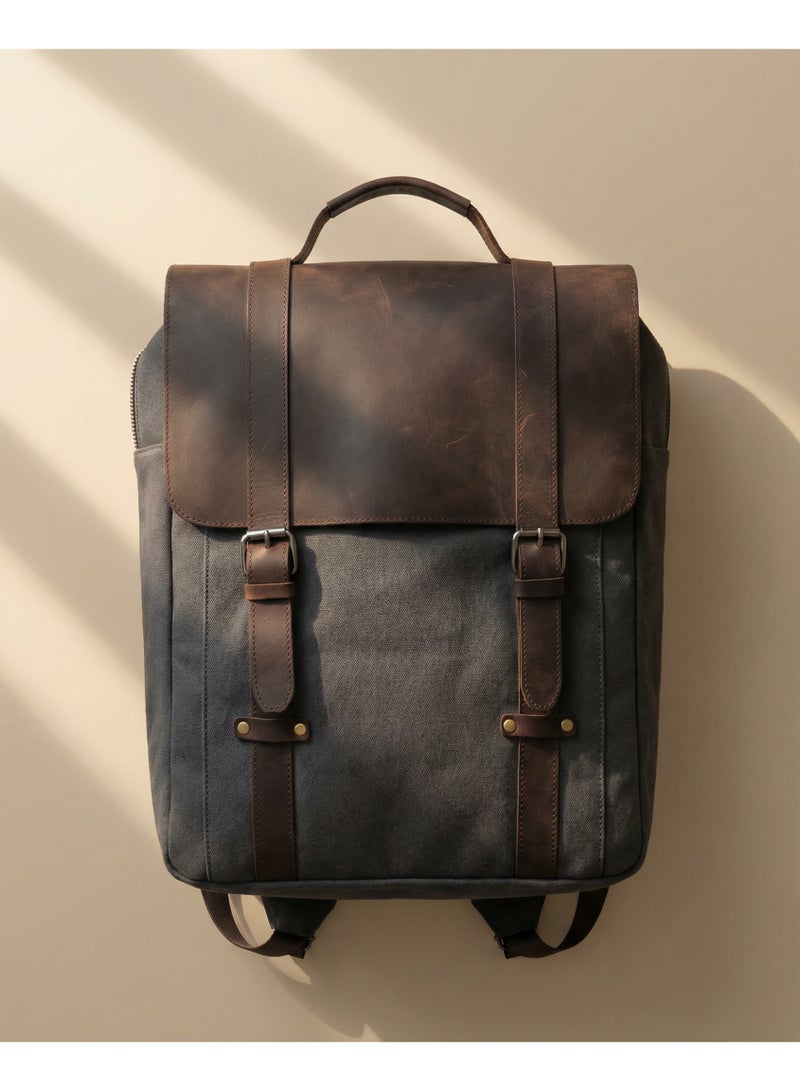 JALEEL Bag Regent City Grey Canvas & 100% Genuine Cow Leather Laptop Backpack for Work & University, Business Backpack with Padded Laptop Sleeve & Organizer Compartments – JALEEL - Image 5